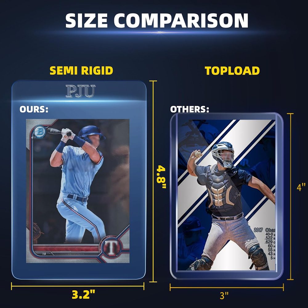 Size comparison of a PJU semi-rigid holder and a standard toploader