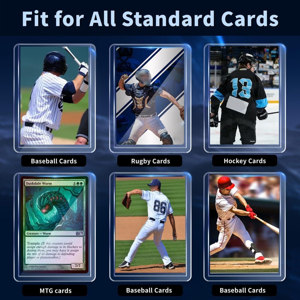 Baseball, rugby, hockey and MTG cards in PJU 3 by 4 inch toploaders